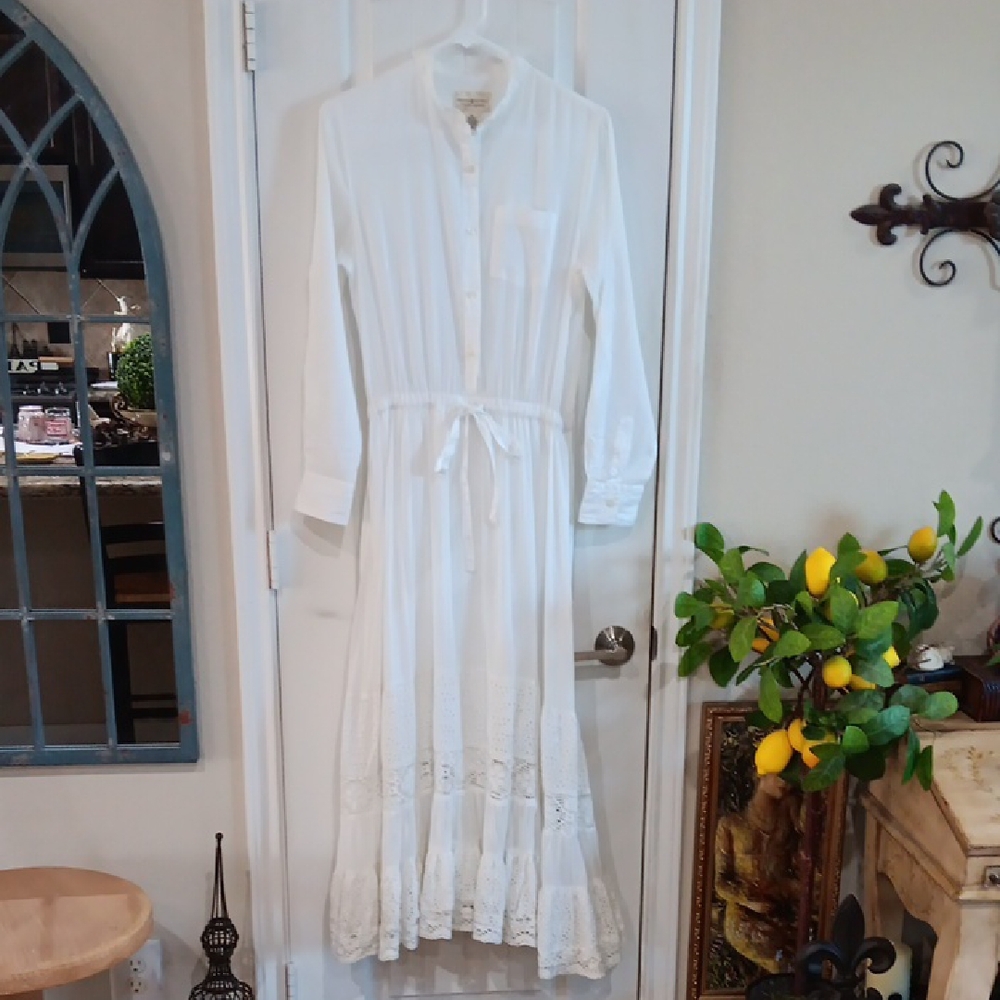 Denim & Supply Ralph Lauren Maxi Dress White Cotton Eyelet Cottage Prairie Boho